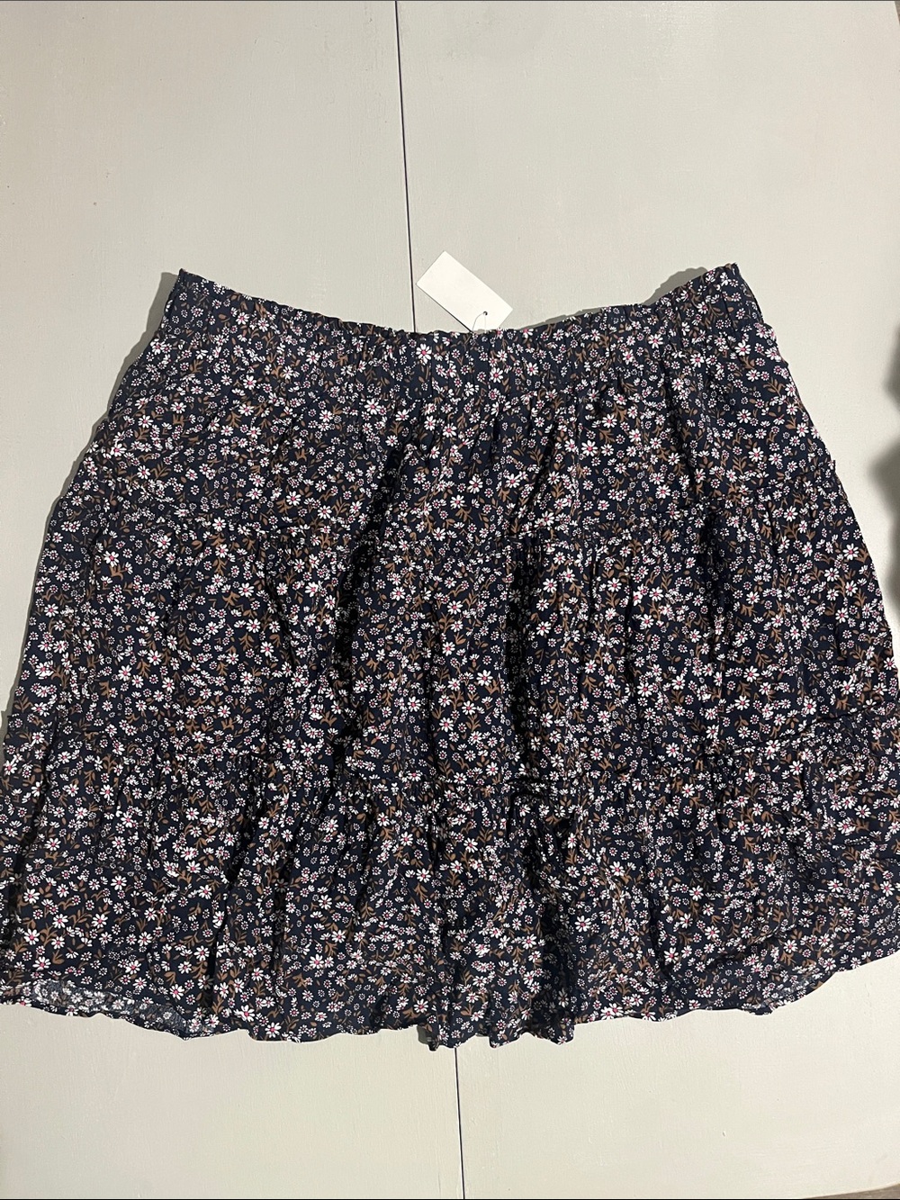 LOFT Navy Floral Tiered Mini Skirt with Pink & Cream Blossoms